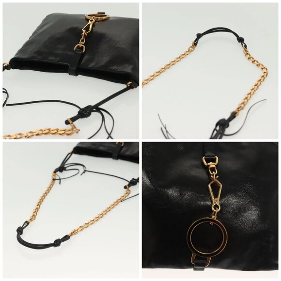 PRADA Chain Shoulder Bag Leather Black Gold Auth 129605 - Picture 16 of 16